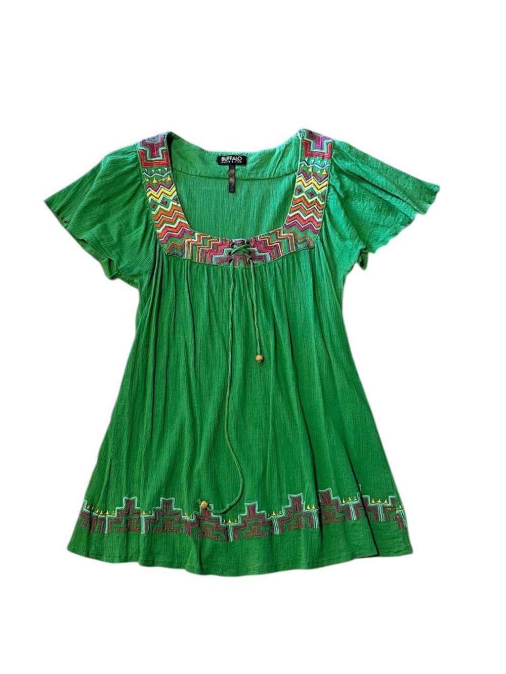 Buffalo David Bitton green bohemian embroidered top